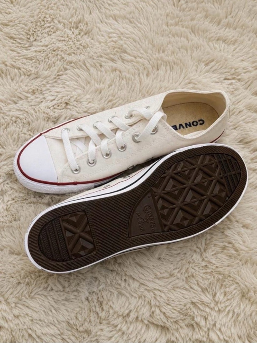 Converse Women's Low-Top Canvas Sneakers in White with Red Trim - Picture 2 of 2